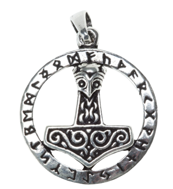 "Thorshammer im Runenkreis", Silber