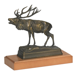 Hirsch Bronzereplik auf Holzsockel Höhe: 21 cm