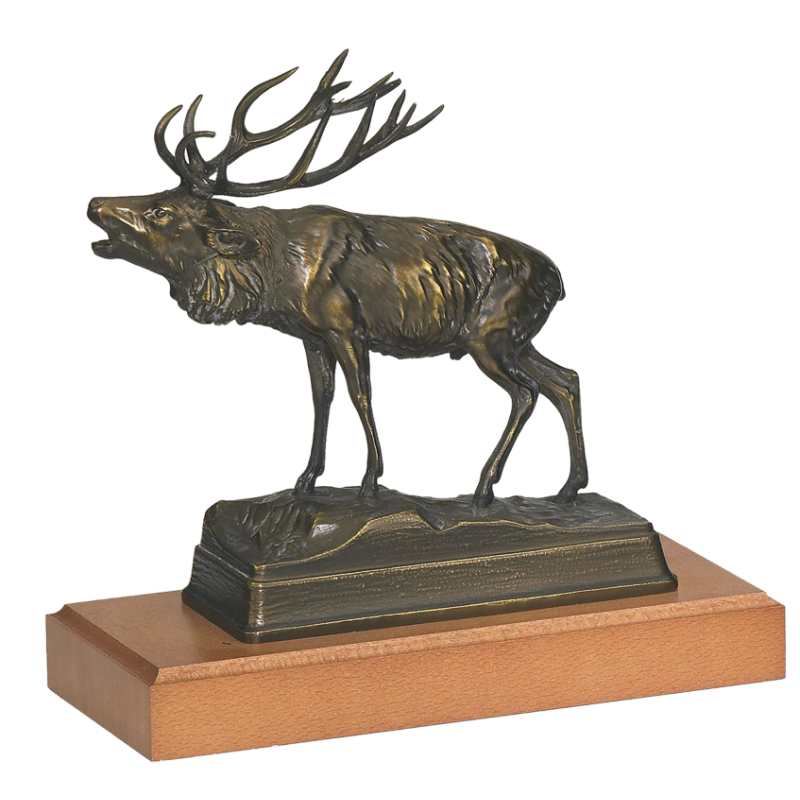 Hirsch Bronzereplik auf Holzsockel Höhe: 21 cm