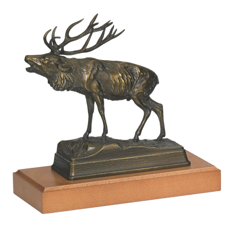 Hirsch Bronzereplik auf Holzsockel Höhe: 21 cm