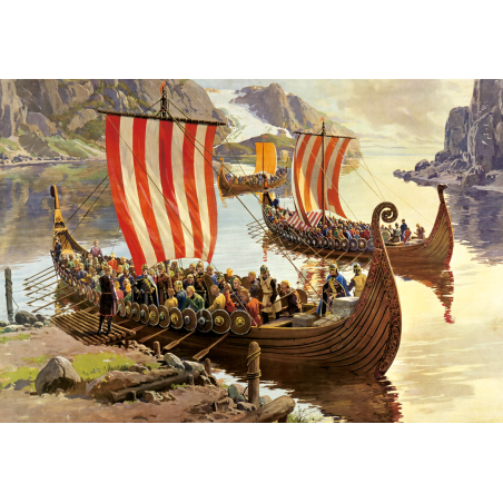 Wandbild „Das Osebergschiff – Ausfahrt der Wikinger“.